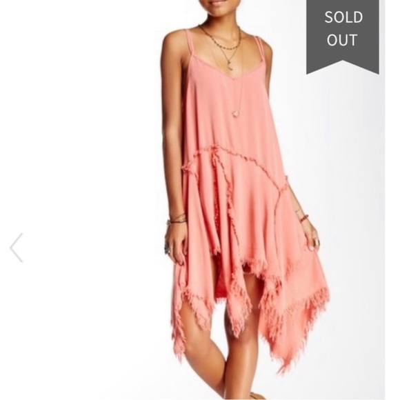 Free People Intimately Boho Shredded Raw Hem Slip Dress Coral sands Sz S NWT! - Picture 3 of 9